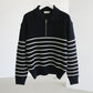 RT No. 5400 KNITTED BLACK STRIPED HALF-ZIP SWEATER