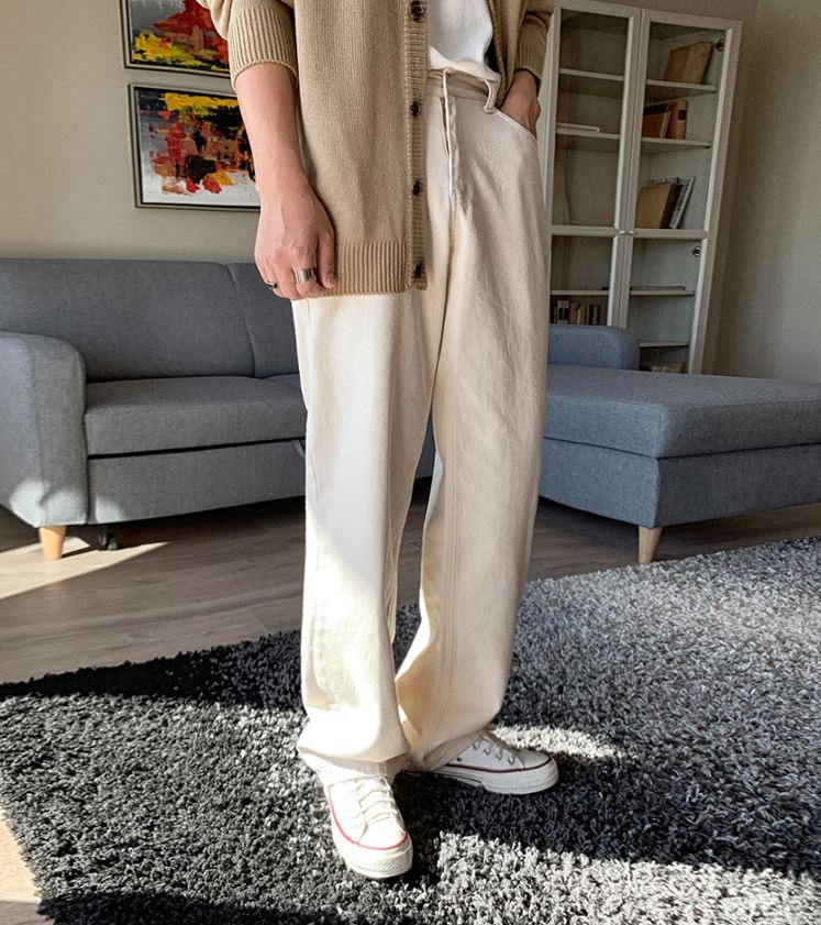 RT No. 2585 CREAM WIDE PANTS