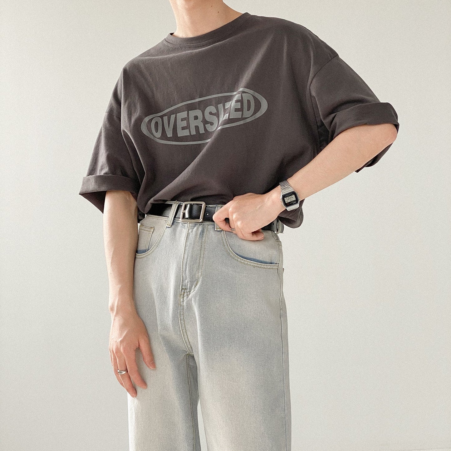 RT No. 5196 HEAVY OVERSIZE LETTERED HALF SLEEVE SHIRT