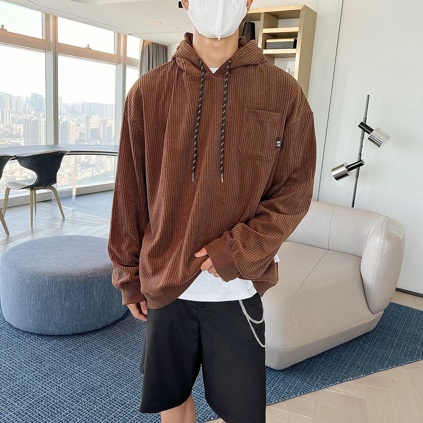 RT No. 5256 CORDUROY DRAWSTRING PULLOVER HOODIE