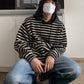 RT No. 5447 KNITTED STRIPED PULLOVER HOODIE