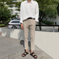 RT No. 4396 KHAKI LINEN STRAIGHT CASUAL PANTS