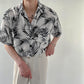 RT No. 4433 FLORAL LEAVES BUTTON-UP SHORT SLEEVE SHIRT