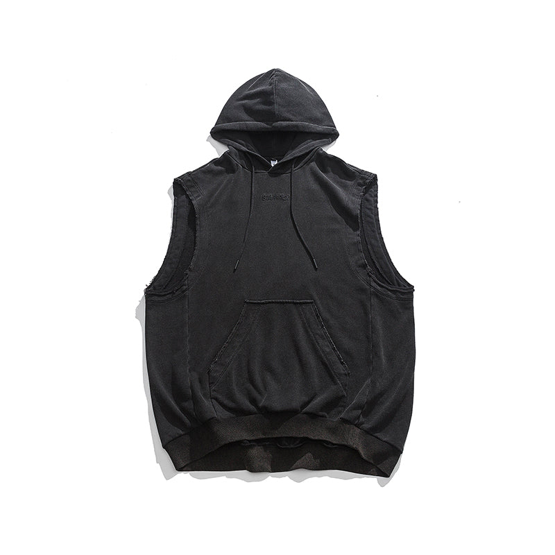 RT No. 5317 WASHED BLACK HOODED VEST