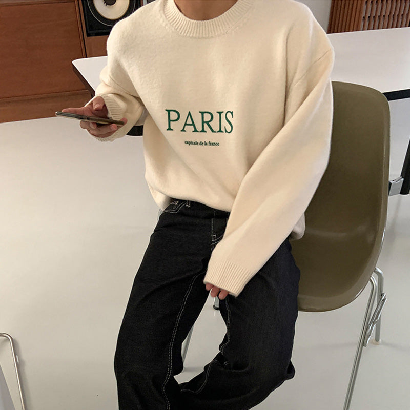 RT No. 4340 KNITTED PARIS LETTERED SWEATER