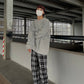 RT No. 2542 DRAWSTRING PLAID WIDE PANTS