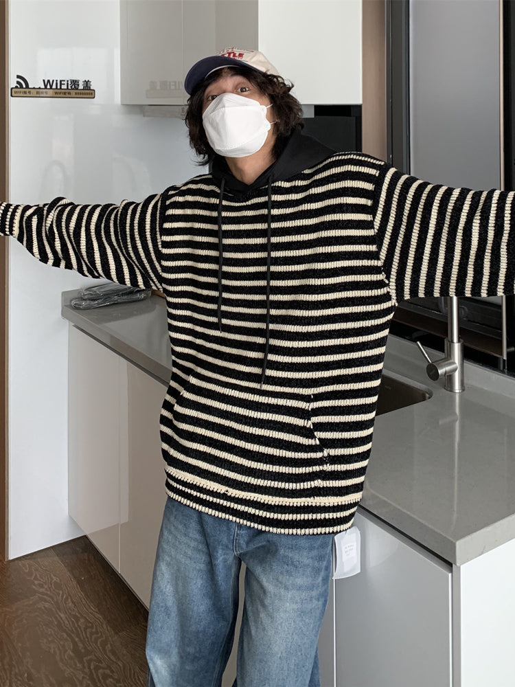 RT No. 5447 KNITTED STRIPED PULLOVER HOODIE